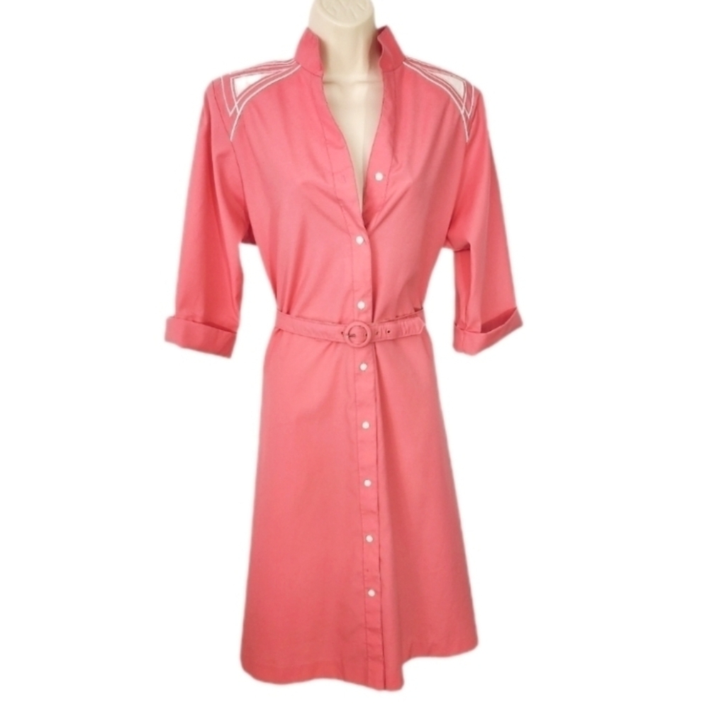 Petites By Willi Dress Barbiecore 1980s Vintage Cotton Blend Pink Size 10